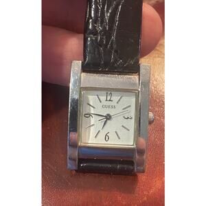 Women's 23mm Silver Tone Guess Watch,, Black Leather Band, G55170L